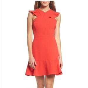 Chelsea28 Cross Front Ruffle Fit & Flare Dress Red Mars Size XL
